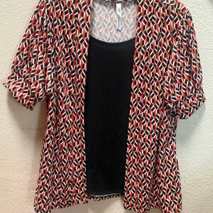 NY Collection Red, Black and White Geometric Open-Front Tunic